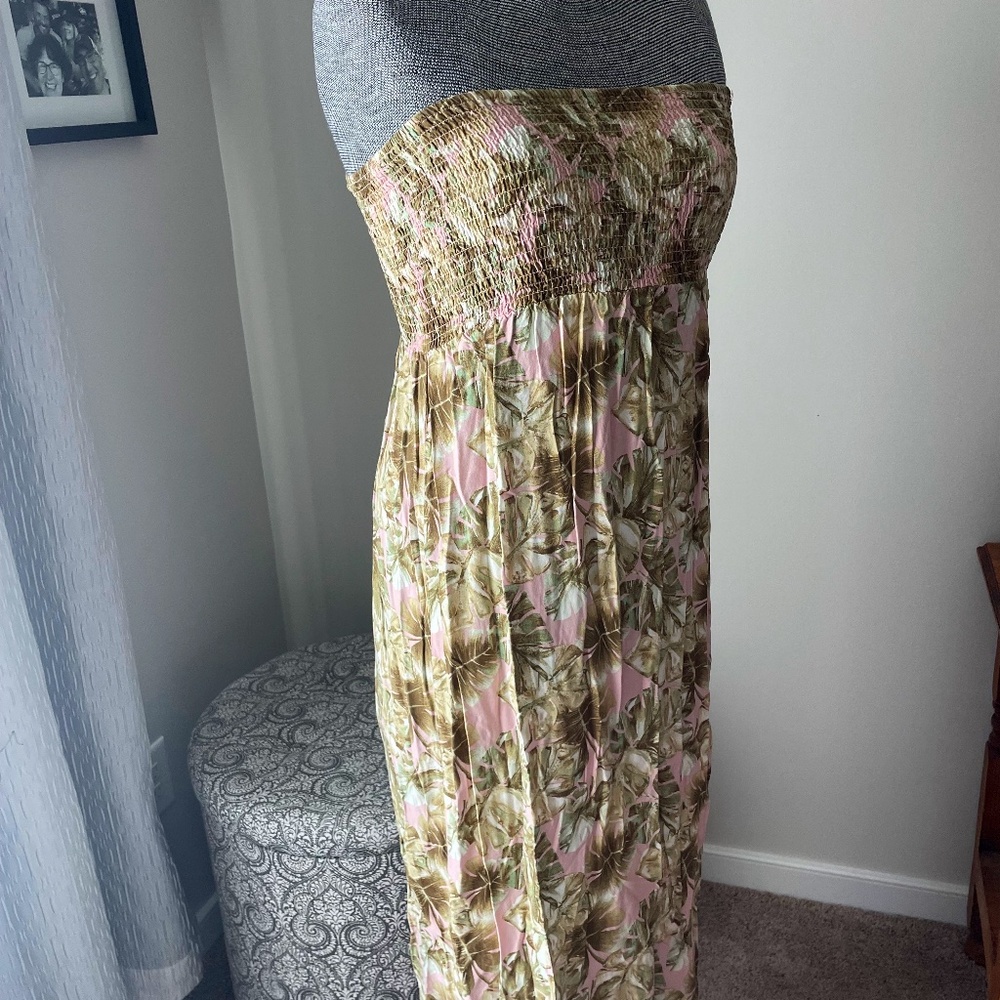 Tropical strapless elastic maxi dress Sz M